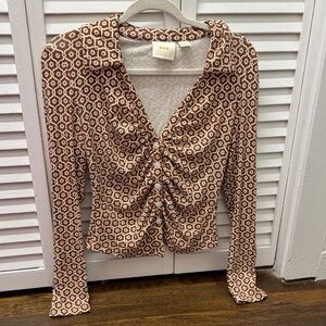 Maeve Brown Geometric Button-Down Shirt